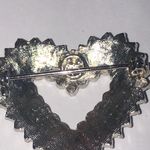 Angel Brand Elegant Silver Tone and Black Rhinestone Retro Boho Heart Brooch Photo 4