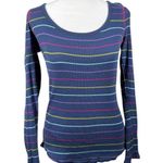 OP Vintage Y2k Striped Ribbed Long Sleeve Top Sz XS Fitted 2000s Thermal Photo 0