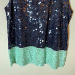 J.Crew  Sequin Tank Top Navy Blue Mint Green Party Sparkly Size‎ Medium Photo 2