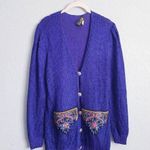 VINTAGE Elizabeth New York Royal Blue Knit Beaded Embellished Button Cardigan Photo 0