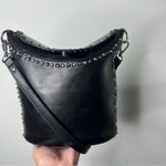 ZARA  Studded Flap Bucket Bag Black Faux Leather Crossbody Photo 3