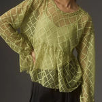 MAEVE x Anthropologie | Green Sheer Embroidered Mesh Babydoll Layering Top, S Photo 0