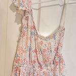 One Shoulder Top Star Print Ruffle Sleeveless White Red Blue Size M Size M Photo 0