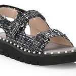 Stuart Weitzman  Zoe Lift Tweed Embellished Black Slingback Sandals Size 10.5B Photo 0
