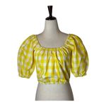 Color Me Courtney Shirt Women Small Yellow And White‎ Gingham Cropped Kris Top Photo 3