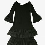 Adrienne Vittadini  Black Tiered Midi Dress Pleated Bell Sleeves‎ Size 10 Ribbed Photo 1