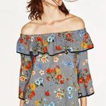 ZARA Basic checkered & Liberty floral print mini dress S bell sleeves Photo 3