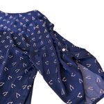 Rosie Pope Navy Wishbone Print Blouse XL Bow Tie Sleeve Soft Draped Top in EUC Blue Photo 4