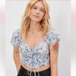 American Eagle Flutter Sleeve Corset Blouse NWT size Large Floral Cropped Photo 12