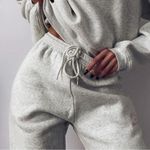 White Fox Boutique  Essentials Club Set Crewneck & Sweatpants Grey Marle Pink Photo 0