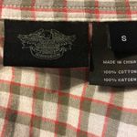 Harley Davidson Harley-Davidson Roll Tab Pearl Snap Up Red Gray Plaid Top S Moto Blouse Photo 6