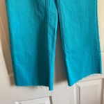 ZARA  size 2 turquoise blue green wide leg high rise raw hem jeans Photo 6