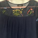Liz Claiborne Size Large Shirt Navy Floral Embroidered Bell Sleeve Rayon Sheer Photo 1