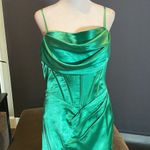 Women’s Green Full Length Prom Dress Criss Cross Straps Leg Slit Size 10 *READ Photo 1