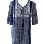 Artesia Boho Dress Casual Mini with Neck Ties Tassels Navy Cream Size S Photo 0