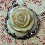 Ivory Rose Pendant Necklace with Ornate Metal Frame Silver Photo 0