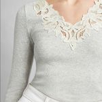 EXPRESS ✨ Fitted Ribbed Lace Trim V-Neck Tee✨ Photo 2