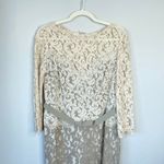 Tadashi Shoji  Lace Boatneck 3/4 Sleeve Gown Cream Beige Long Dress Bow Belt 12 Photo 4