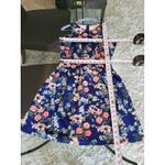 Pink Rose  Fit & Flare Dress Womens Size Small Blue Floral Wide Strap Round Neck Photo 6