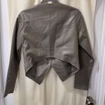 Stylish Gray Faux Leather Asymmetrical Cropped Moto Jacket with Zipper Detail Green Photo 1