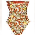 Aeropostale Tropical Floral One Piece Swimsuit Rust Yellow Side Cut Out Small Photo 1