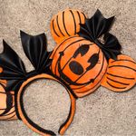 Disney  Halloween Pumpkin Ears Headband in Orange and Black Photo 3