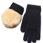 Black Knit Gloves with Faux Fur Lining 3 sets Photo 2