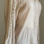 Holding Horses Anthropology  CottonTan Blouse Sleeves shoulder & Back Lace SZ XS Photo 4