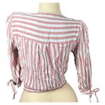 Faith and joy Sz S Cropped 3/4 Sleeve Blouse Top Pink Beige Striped Nautical Photo 4