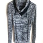 Leif Nelson Faux Leather Trim Collar Black White Stretch Fit Sweater Size L Photo 0