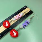 Red Lip Charm Faux Pearl & 1989 Beaded Earrings Photo 3