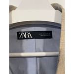 ZARA  Womens Cotton Linen Blend Striped Belted Blazer khaki Blue Small Photo 5