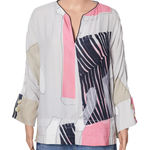 Piazza Sempione Gray Pink Artsy Abstract 3/4 Sleeve Tunic Top Women size Medium Photo 0