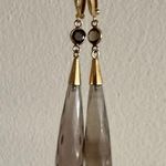 Smokey Quartz Druzy and Gold Drop Earrings Gray Photo 3