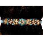Anthropologie NEW -   Beaded Headband Headwrap Turquoise Gold Rhinestone Elastic Photo 1