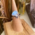 Rainbow Moonstone And Garnet Solid Sterling Silver Ring Size 6 Red Photo 0