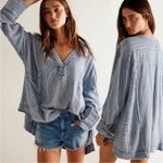 Free People  Bohemian By The Shore Tunic Shirt Indigo Stripe Size Large Coastal Photo 1