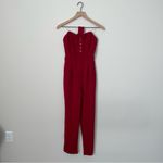 Red Strapless Jumpsuit with‎ Belt and Pockets Photo 7