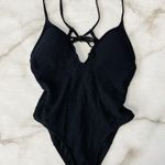 Lucky Brand Black Plunging Strappy Back One Piece Swimsuit XS Shoreline Chic New Photo 2