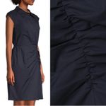 Milly • Maxwell Ruched Poplin Shirtdress navy cap sleeve sheath dress fitted Photo 2