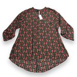 Ny Collection Womens Tunic Top Blouse Shirt Floral Print Chiffon Black Red 2X Photo 0