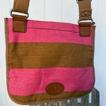 Fossil  Shay‎ Canvas Crossbody Pink Yellow Handbag Flap Closure Pocket Bag NWOT W Photo 2