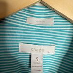 Non Iron Button Up Shirt Striped Teal Turquoise Size XL Chicos Size 3 Photo 2