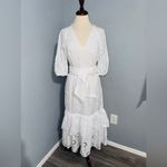 ZARA  Bloggers Fav Oyster White Belted Embroidered Tiered V-Neck Midi Dress Sz M Photo 6