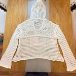 POL  American Flag Open Knit Crochet Sweater Top Hoodie Red White and Blue Large Photo 3