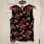 CeCe  Black Floral Sleeveless White Collar Blouse Photo 5