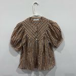 Dôen Brenna Top Plaid Puff Sleeve Blouse Peasant Boho Cottagecore XS Brown Photo 1