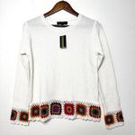 Joseph A . women indie crochet knit white multicolor sweater size S NWT $78 Photo 7