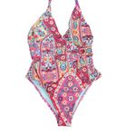 Nanette Lepore  Plunging V-neck Halter Print One-Piece Moderate Swimsuit Size 10 Photo 3