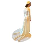 Vintage Ivory Wrap Gown w/ Rosette Detail ILGWU USA and hat wedding Dress XS Photo 7